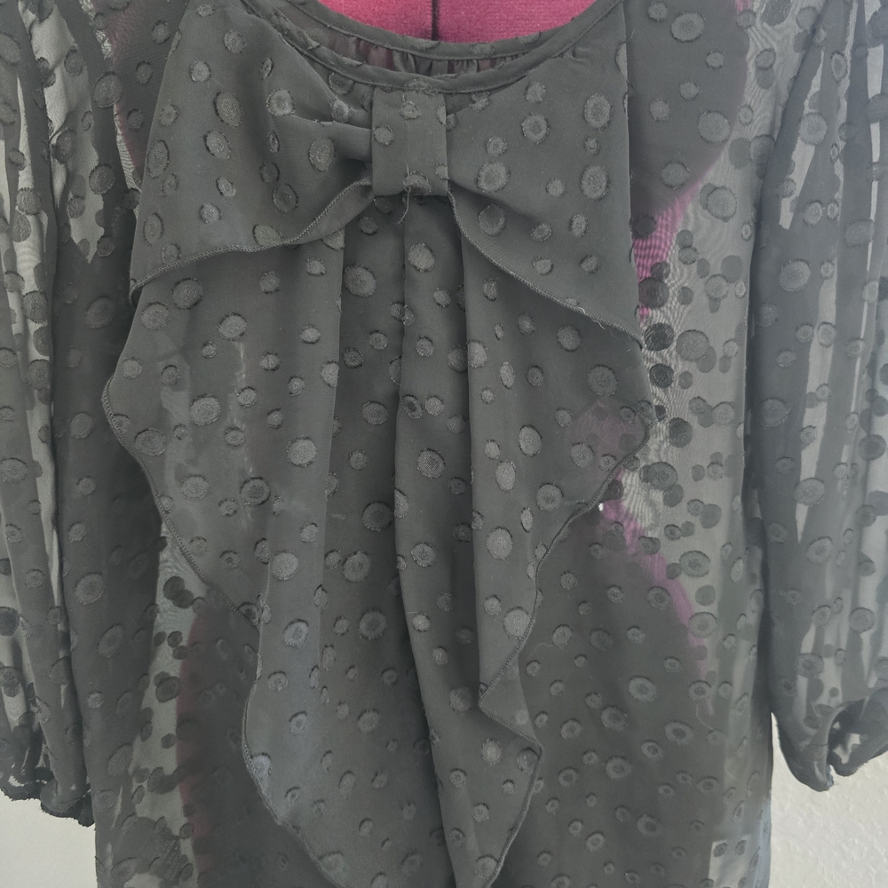 BCX Black Polka Dot Sheer Top